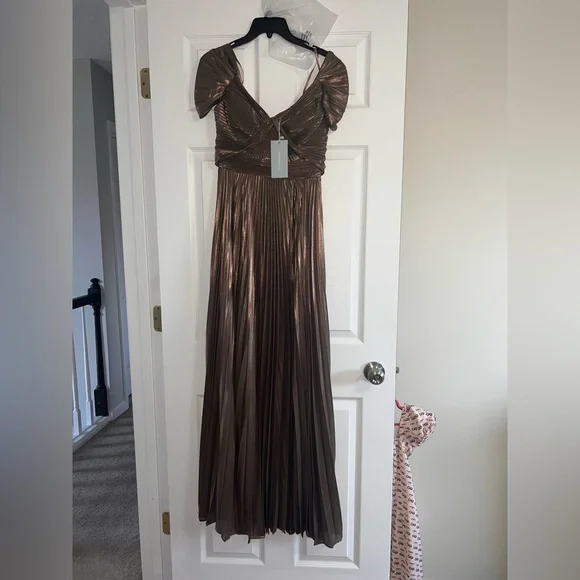 antonio melani brown dress Antonio Melani Rose Gold Sequined Feather Cocktail Dress